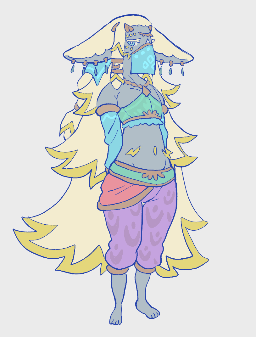 anthro clothed clothing crossdressing ear_piercing femboy gerudo_outfit grey_body hair horn jewelry long_hair male piercing solo white_hair sugata1616 breath_of_the_wild nintendo tears_of_the_kingdom the_legend_of_zelda rauru_(tears_of_the_kingdom) mammal zonai