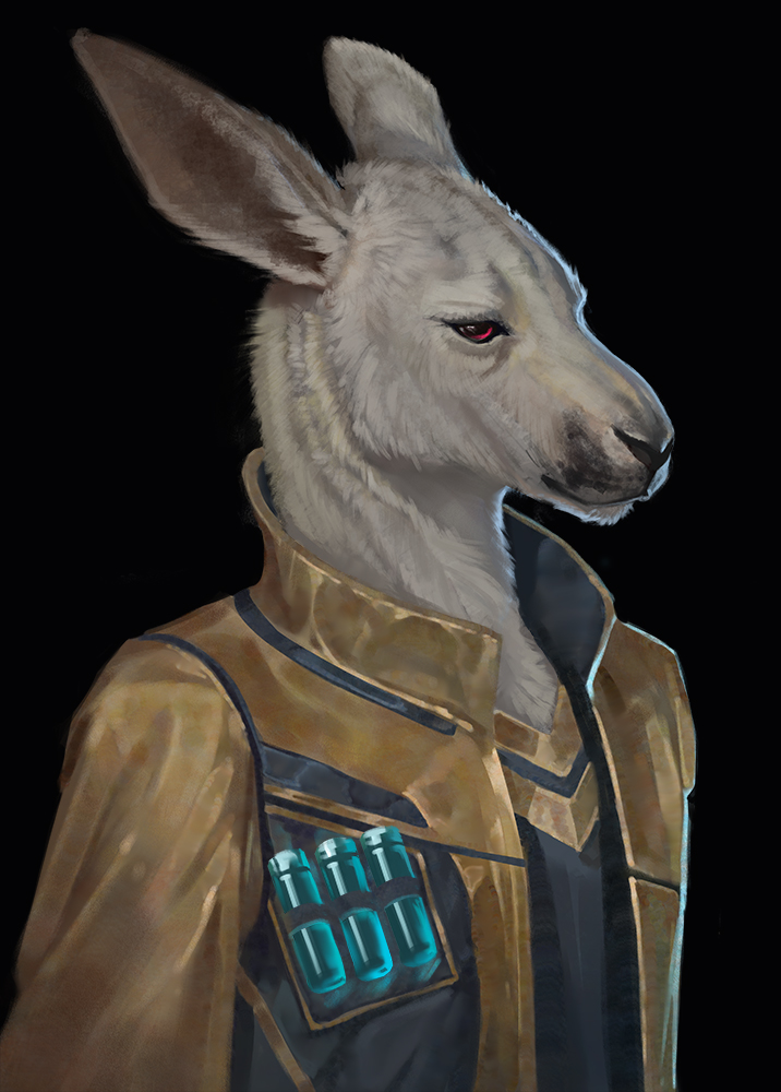 anthro clothing fur male red_eyes science_fiction solo space spacesuit suit topwear white_body white_fur conditional_dnp latex_(artist) kangaroo macropod mammal marsupial 2023