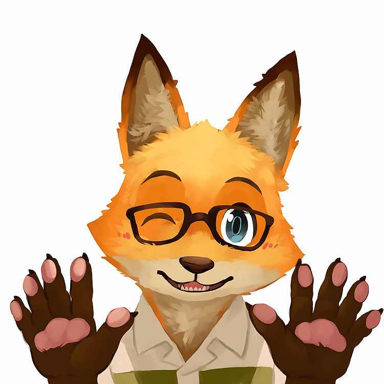 5_fingers anthro black_nose clothed clothing eyewear fingers glasses male one_eye_closed simple_background solo teeth white_background lowerkuo citail vtuber ono_kitsune canid canine fox mammal 1:1