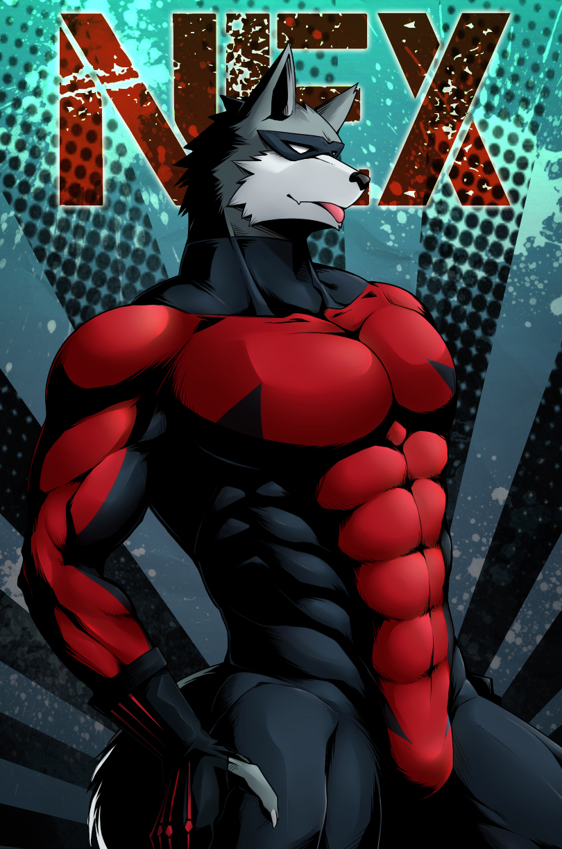 abs anthro armor biceps clothed clothing fur grey_body grey_fur male mask muscular muscular_anthro muscular_male pecs pose poster poster_template solo spandex suit superhero text tight_clothing ig1119 canid canine canis mammal wolf cover cover_art cover_page english_text hi_res