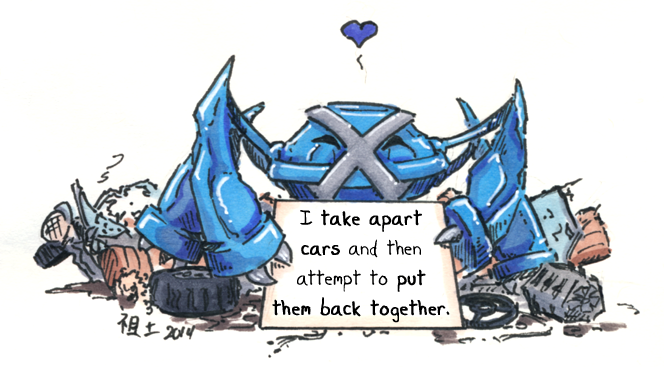 ambiguous_gender blue_body blue_skin claws conversational_sign eyes_closed feral happy heart_reaction heart_symbol holding_object holding_sign humor placard sign simple_background solo text trash white_background not-fun dogshaming nintendo pokemon generation_3_pokemon metagross pokemon_(species) 2014 english_text meme