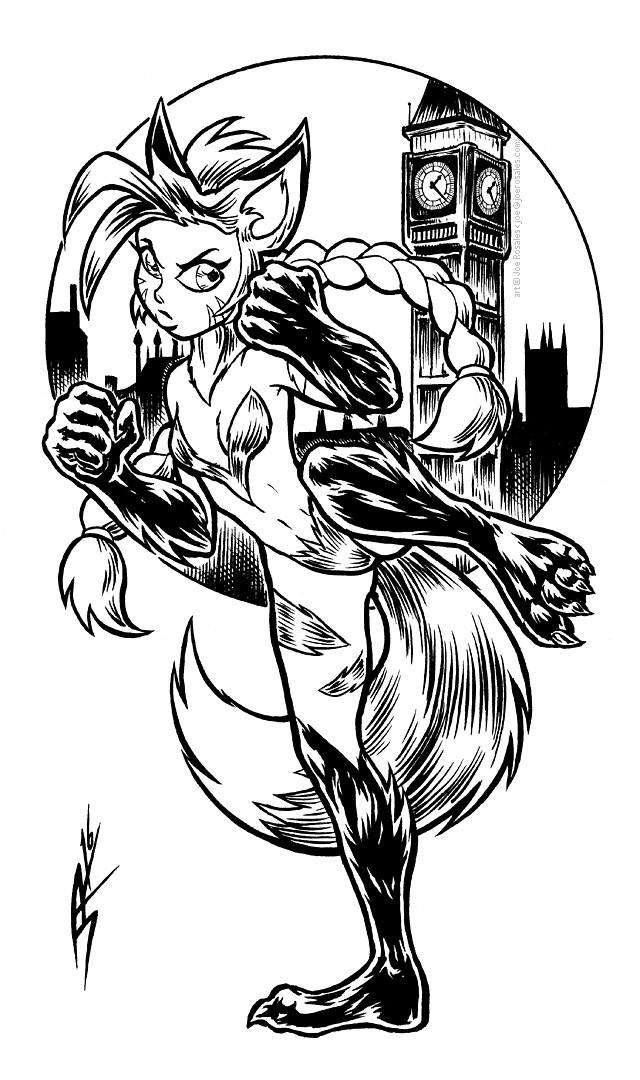 female naturally_censored nude solo joe_rosales capcom darkstalkers street_fighter cammy_(darkstalkers) cammy_white canid canine fox mammal were werecanid werecanine werefox crossover monochrome