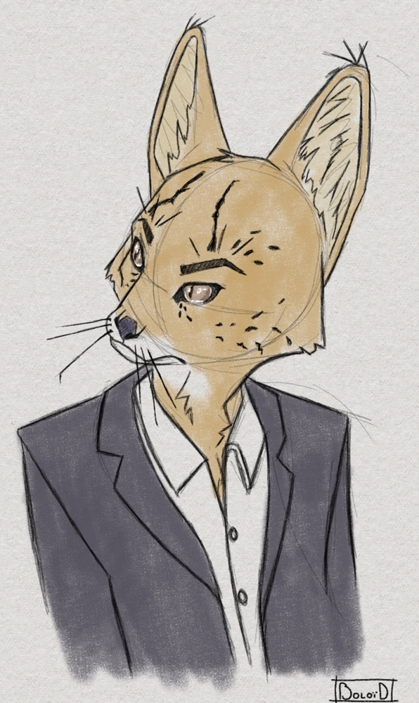 anthro clothing grainy_background male shirt simple_background solo suit_jacket topwear unbuttoned_shirt yellow_eyes boloid felid feline mammal serval digital_media_(artwork)