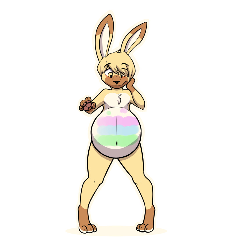 anthro belly big_belly fur holidays male nude pregnant pregnant_anthro pregnant_male solo standing yellow_body yellow_fur pancak3 easter pancake_(character) lagomorph leporid mammal rabbit unavailable_at_source