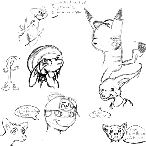 anthro closed_smile clothing dipstick_ears dipstick_tail ear_markings hat headgear headwear long_ears looking_at_viewer male markings mouth_closed multicolored_ears open_mouth simple_background smile solo speech_bubble tail tail_markings teeth tongue tongue_out bucklebunny nintendo pokemon canid generation_1_pokemon lagomorph leporid mammal pikachu pokemon_(species) rabbit reptile scalie snake species_request 1:1 monochrome sketch sketch_page