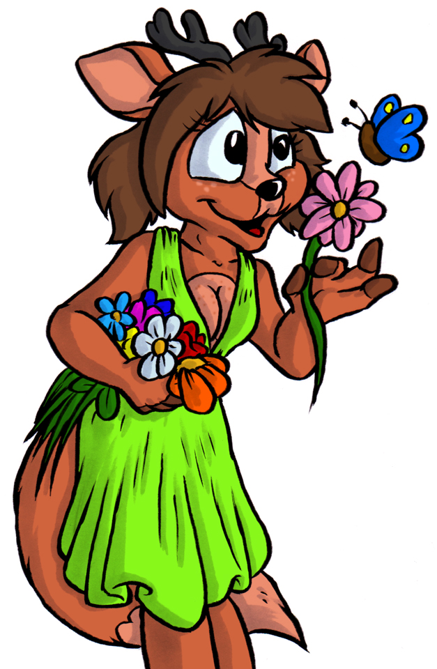 anthro antlers bouquet clothed clothing dress duo female flower freckles hair horn plant simple_background smile solo_focus david_hopkins driprat_(artist) milly_(millydeer) ambient_arthropod ambient_butterfly ambient_flier ambient_insect arthropod butterfly canid canine deer fox hybrid insect lepidopteran mammal digital_drawing_(artwork) digital_media_(artwork)