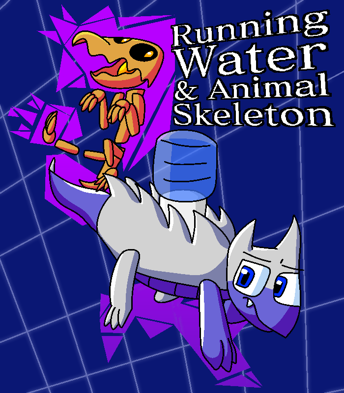 animal_skeleton_(ioto) anthro black_outline black_sclera blue_eyes bone cast_shadow fangs orange_eyes outline purple_background running_water_(ioto) silver_body simple_background skeleton teeth water water_fountain ioto siivagunner animated_skeleton undead 2019 model_sheet