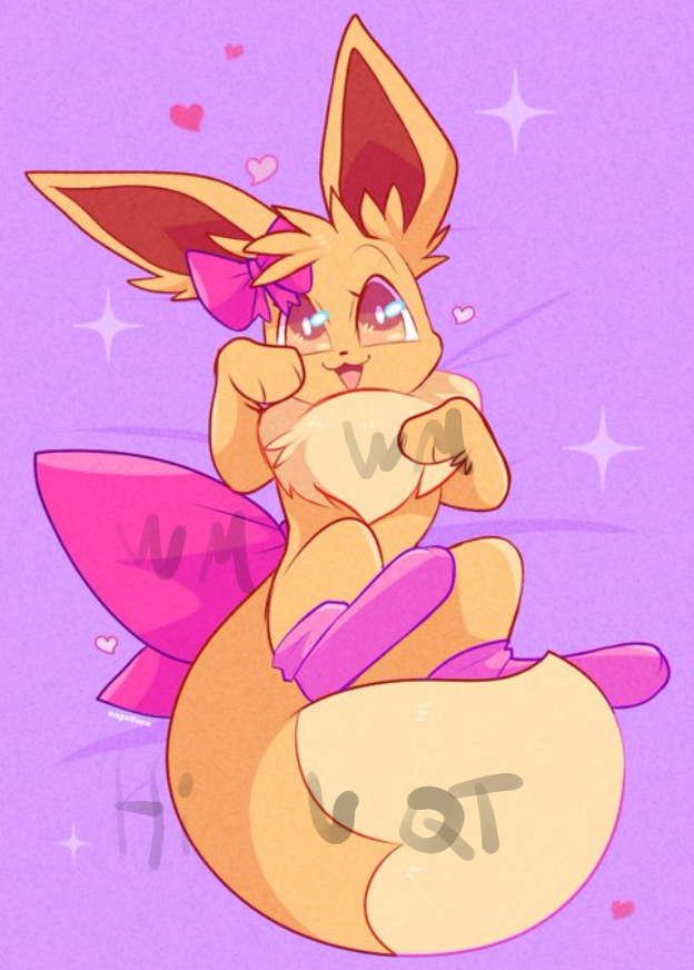 bed bow_accessory butt_bow clothing female feral furniture legwear solo thigh_highs anonymous_artist nintendo pokemon nuzzle_the_eevee eevee generation_1_pokemon pokemon_(species) 3rd_party_watermark distracting_watermark watermark