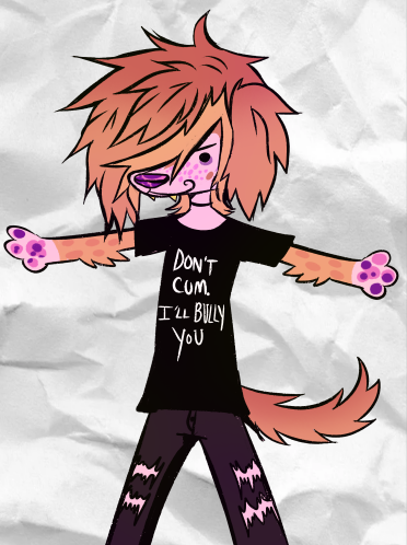 anthro clothed clothing dot_eyes humor male narrow_hips shirt smile solo text text_on_clothing text_on_shirt text_on_topwear thin_calves thin_legs thin_thighs topwear spitthesauce don't_bully_me_i'll_cum meme_clothing sauce_(spitthesauce) canid canine canis domestic_dog mammal low_res meme