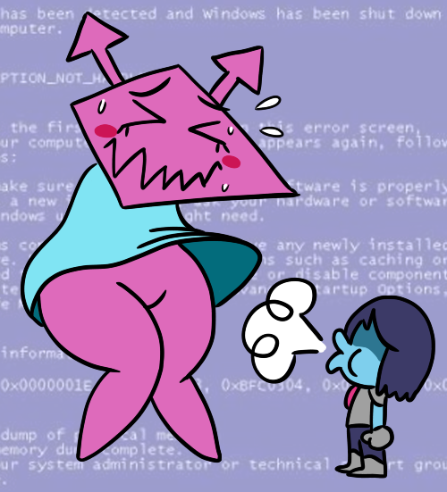 >_< arrow_(anatomy) blush bodily_fluids clothed clothing dress duo eyes_closed female male no_underwear pink_body pink_skin screencap screencap_background sweat upskirt katznono deltarune undertale_(series) kris_(deltarune) darkner human mammal monster virovirokun