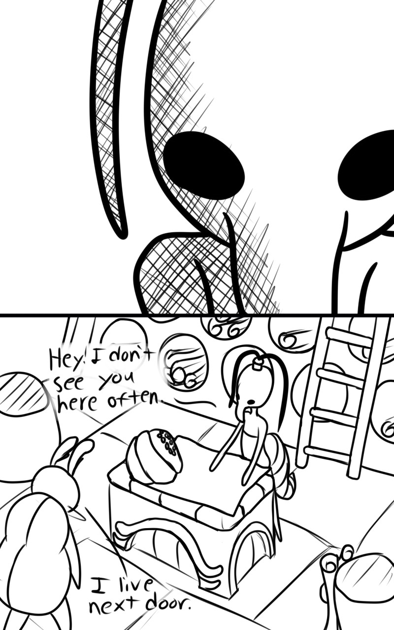 2_panel_comic antennae_(anatomy) arthropod_abdomen biped black_eyes black_text dialogue duo female inside looking_at_another paper simple_background standing store talking_to_another text white_background skeletorskeletonized hollow_knight team_cherry bretta_(hollow_knight) iselda_(hollow_knight) arthropod beetle insect 2020 5:8 comic digital_media_(artwork) english_text hi_res