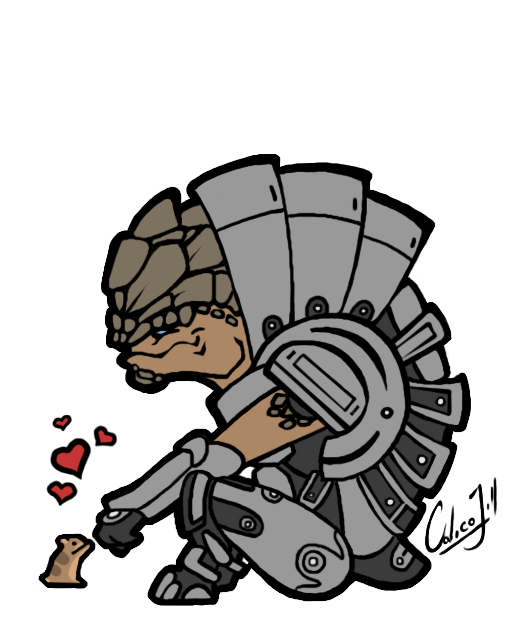 ambiguous_gender armor blue_eyes duo fist_bump gesture heart_symbol micro simple_background sitting size_difference transparent_background calicojill bioware electronic_arts mass_effect grunt_(mass_effect) alien cricetid hamster krogan mammal rodent space_hamster 2014 alpha_channel