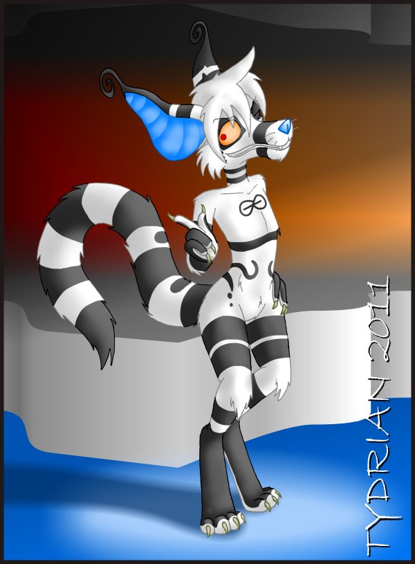 anthro digitigrade male one_eye_closed smile solo spotlight tail wink tydrian jingo crux