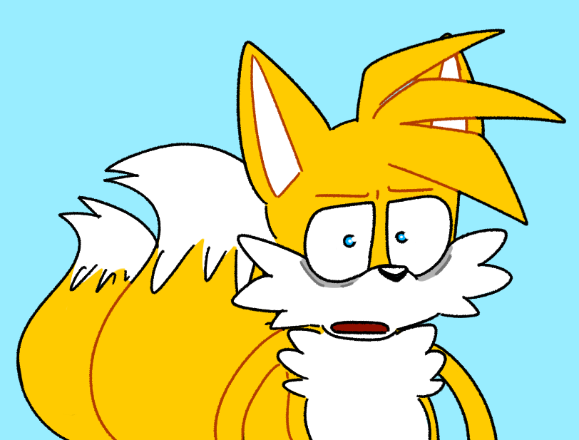 2_tails anthro blue_background blue_eyes fur male multi_tail multicolored_body multicolored_fur open_mouth simple_background solo tail two_tone_body two_tone_fur white_body white_fur yellow_body yellow_fur teradriive sega shocked_tails sonic_the_hedgehog_(series) tails_gets_trolled miles_prower canid canine fox mammal 2020 digital_media_(artwork) meme reaction_image