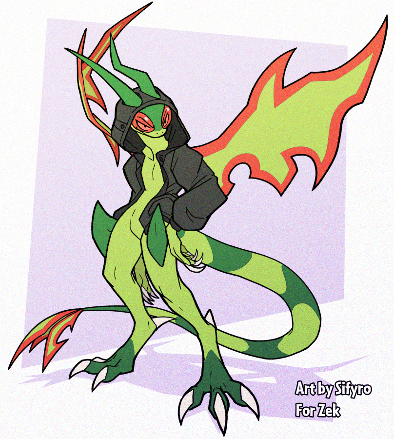 3_toes 4_fingers anthro claws clothing determined feet fingers green_body jacket male solo standing toes topwear wings blitzdrachin conditional_dnp mythology nintendo pokemon dragon flygon generation_3_pokemon mythological_creature mythological_scalie pokemon_(species) scalie tagme
