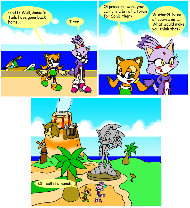 anthro blue_eyes blush boat bodily_fluids duo female grass hair monument orange_body plant ponytail purple_body sculpture statue tail teardrop tears text vehicle watercraft yellow_eyes wakeangel2001 sega sonic_the_hedgehog_(series) blaze_the_cat marine_the_raccoon sonic_the_hedgehog domestic_cat eulipotyphlan felid feline felis hedgehog mammal procyonid raccoon comic english_text