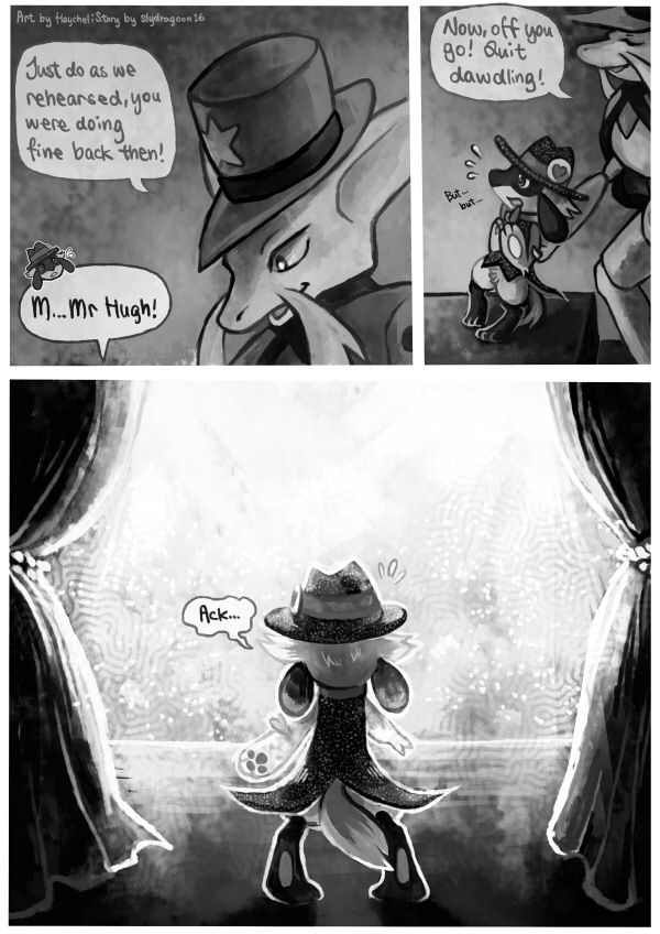 clothing dialogue hat headgear headwear male text haychel slydragoon16 nintendo pokemon pokemon_mystery_dungeon spike_chunsoft leon_(haychel) alakazam canid canine generation_1_pokemon generation_4_pokemon mammal pokemon_(species) riolu comic digital_media_(artwork) english_text greyscale monochrome