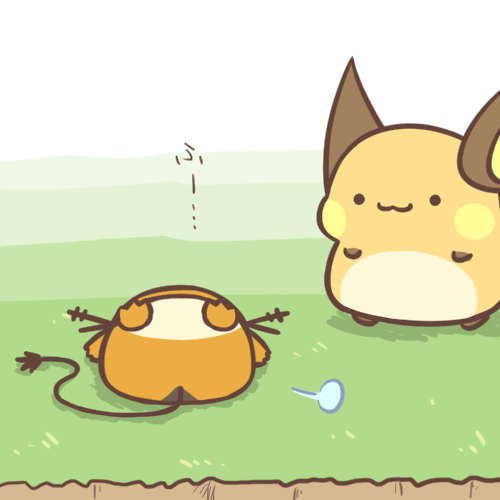 ambiguous_gender duo ellipsis outside text rairai-no26-chu nintendo pokemon dedenne generation_1_pokemon generation_6_pokemon pokemon_(species) raichu 1:1 2016 japanese_text low_res translation_request