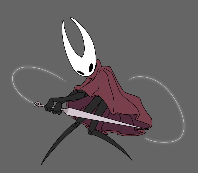 action_pose black_body cape clothing hollow_eyes melee_weapon pose red_cape red_clothing simple_background solo sword weapon clockwise_real hollow_knight team_cherry hornet_(hollow_knight) 2024