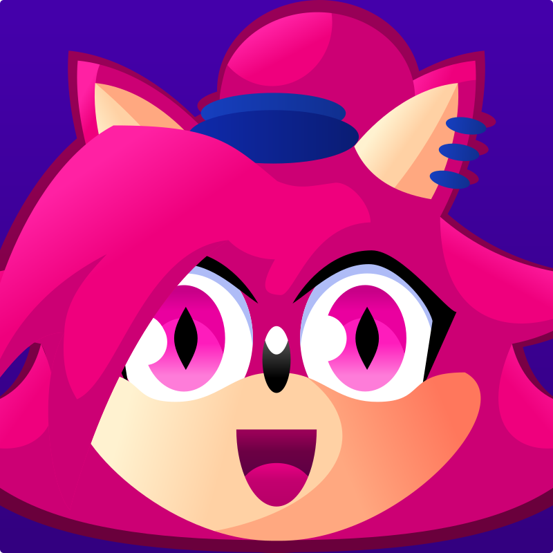 anthro ear_piercing female fox_ears fur hair looking_at_viewer open_mouth piercing pink_body pink_eyes pink_fur red_hair simple_background smile solo redeye_samurai_(artist) sega sonic_the_hedgehog_(series) asami_the_cat fan_character canid canine fox mammal 1:1 colored shaded simple_shading