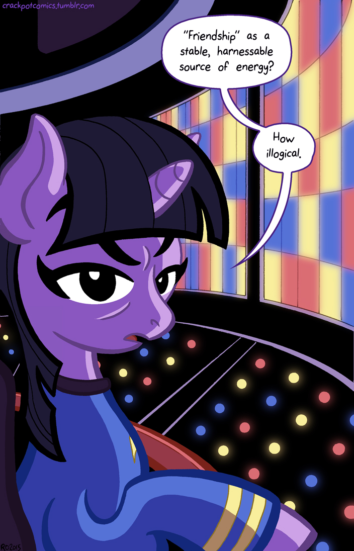 female horn solo starfleet_uniform text crackpotcomics friendship_is_magic hasbro my_little_pony mythology star_trek star_trek_the_original_series spock twilight_sparkle_(mlp) alien equid equine horse mammal mythological_creature mythological_equine pony unicorn vulcan english_text