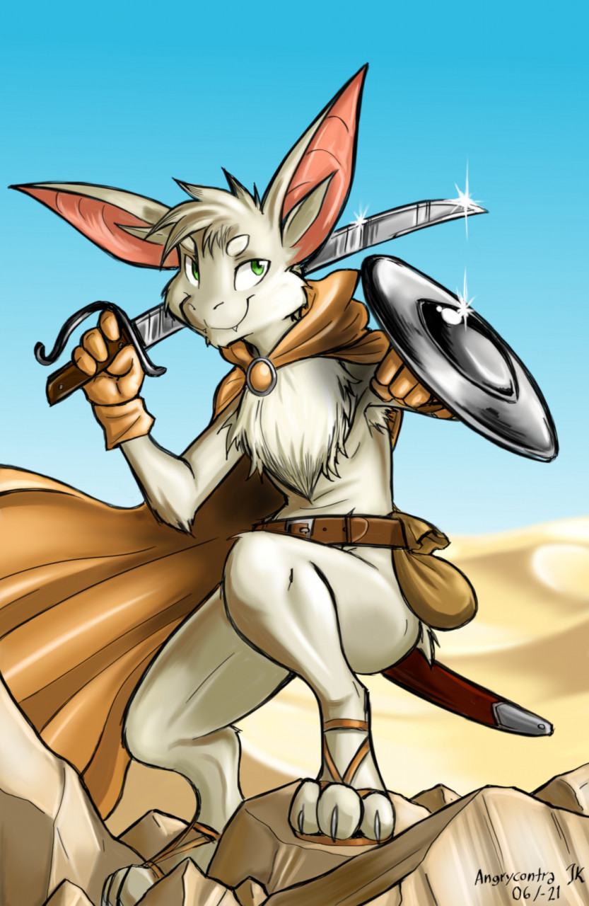 anthro bat_ears belt bottomless bottomless_anthro bottomless_male buckler cloak cloak_only clothed clothing desert footwear fur gloves green_eyes handwear holding_melee_weapon holding_object holding_sword holding_weapon long_ears male melee_weapon mostly_nude mostly_nude_anthro mostly_nude_male obscured_genitals outside pouch_(clothing) sandals scabbard shield shoes sky solo sword tan_body tan_fur tuft weapon angrycontra turo_of_akesh bat desert_bat mammal wingless_bat digital_media_(artwork) hi_res