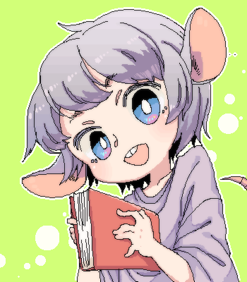 animal_ears blue_eyes book clothing green_background hair incisors male purple_clothing purple_hair simple_background solo tail teeth young young_humanoid young_male amesawa_yagi futaba_channel oe-sql humanoid mammal mouse murid murine rodent digital_media_(artwork) low_res oekaki