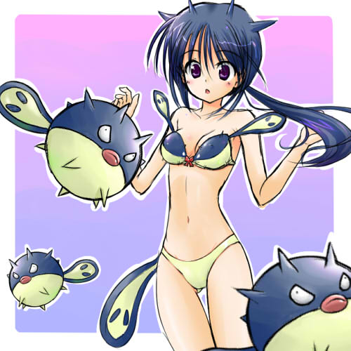 alternate_species bikini blue_hair clothed clothing cosplay costume female feral group hair humanoidized long_hair pokemon_costume pokemorph ponytail purple_eyes skimpy swimwear two-piece_swimsuit ranphafranboise nintendo pokemon animal_humanoid fish generation_2_pokemon humanoid marine pokemon_(species) pokemon_humanoid qwilfish 1:1 digital_media_(artwork) low_res portrait three-quarter_portrait