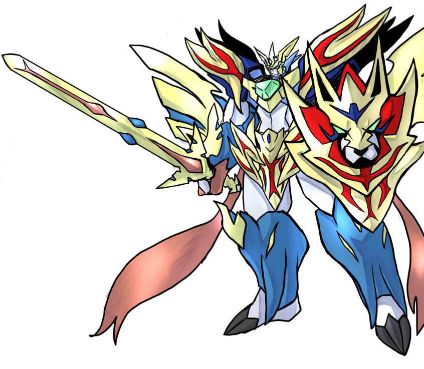 ambiguous_gender armor big_sword chest_gem claws gem greaves head_hands headgear helmet holding_melee_weapon holding_object holding_shield holding_sword holding_weapon machine mecha melee_weapon multicolored_armor pauldron ribbons shield simple_background solo style_emulation sword toe_claws weapon white_background wings ketsuneko nintendo pokemon canid canine generation_8_pokemon humanoid legendary_pokemon mammal pokemon_(species) robot robot_humanoid zacian zamazenta 2019