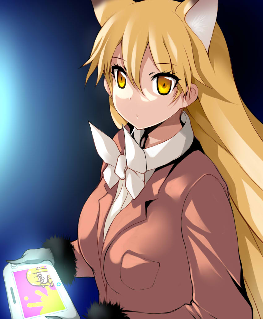 big_breasts blonde_hair bow_(feature) bow_tie breasts clothed clothing controller dipstick_ears ear_markings female game_controller gloves hair handwear holding_object inner_ear_fluff long_hair multicolored_ears nintendo_controller solo suit tuft wii_u_gamepad yellow_eyes tsukasawa_takamatsu kemono_friends nintendo splatoon wii_u ezo_red_fox_(kemono_friends) animal_humanoid canid canid_humanoid canine canine_humanoid cephalopod cephalopod_humanoid fox_humanoid humanoid inkling mammal mammal_humanoid marine marine_humanoid mollusk mollusk_humanoid crossover