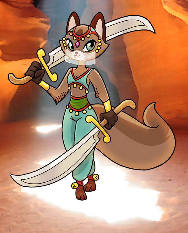 anthro belly_dancer clothing female gold_(metal) heart_symbol jewelry melee_weapon scimitar solo sword weapon unknown_artist sly_cooper_(series) sony_corporation sony_interactive_entertainment sucker_punch_productions siamese_cat_guard domestic_cat felid feline felis mammal siamese