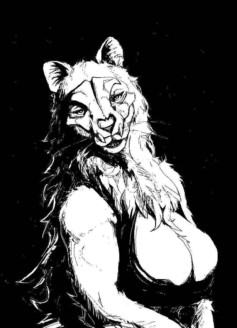 anthro big_breasts bone breasts female looking_at_viewer mane nipples skull solo whiskers orinvega felid lion mammal pantherine monochrome