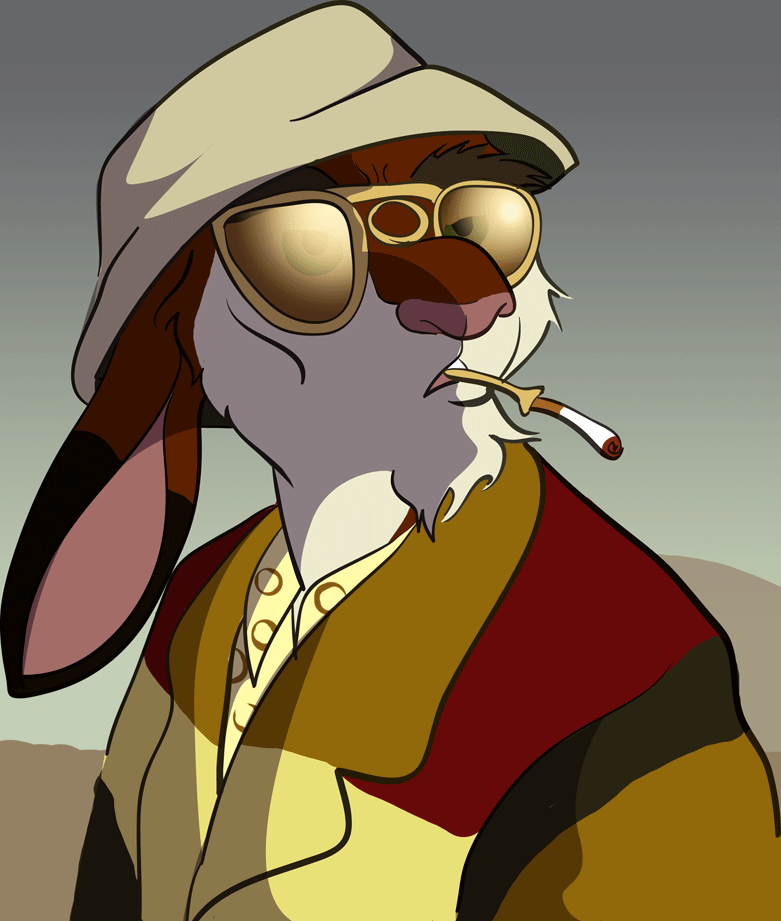 anthro bat_country cigarette cigarette_holder clothing eyewear hat headgear headwear male parody smoking solo sunglasses skurvy cheap_thrills fear_and_loathing_in_las_vegas jeordie_maaltajik raoul_duke lagomorph leporid mammal rabbit