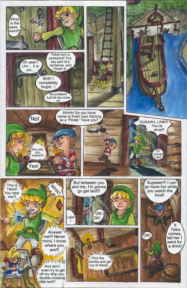 female group male not_furry ship text vehicle watercraft young young_humanoid young_male passage nintendo the_legend_of_zelda wind_waker link pirate_leader_tetra toon_link humanoid hylian comic english_text traditional_media_(artwork)