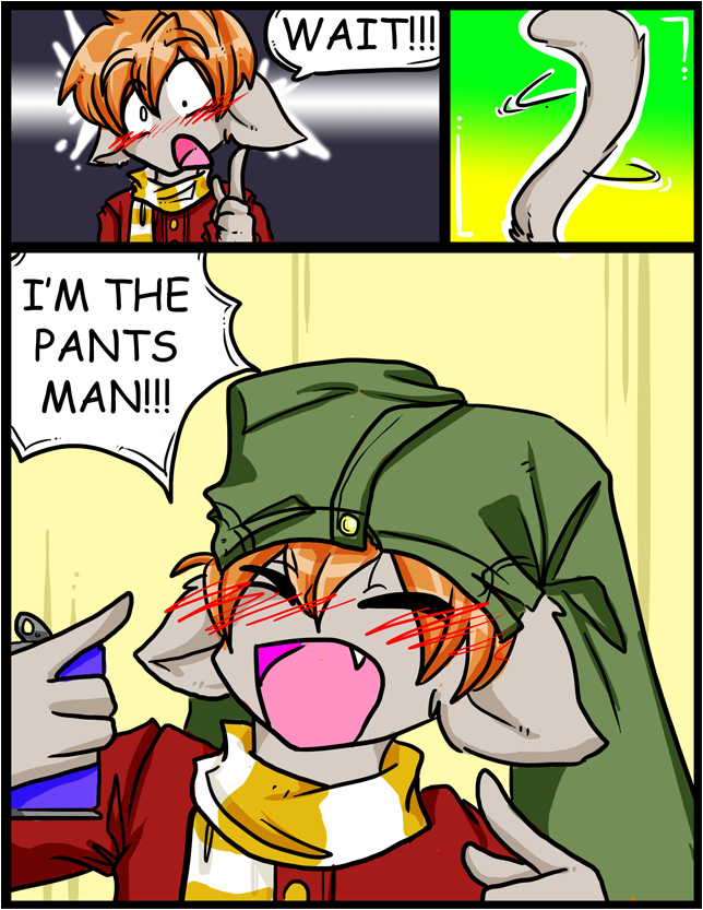 bottomwear clothing drunk hair humor male pants pants_on_head red_hair scarf solo substance_intoxication darkfoxsoldier xizana free_to_a_good_home_(webcomic) vg_cats pants_man zeno domestic_cat felid feline felis mammal comic digital_media_(artwork)