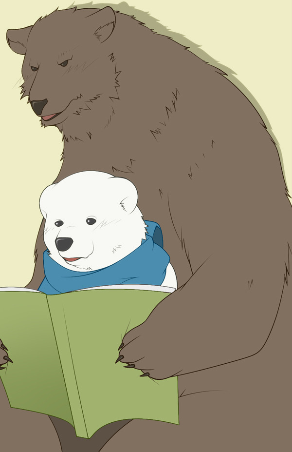 anthro biped black_nose book brown_body brown_fur duo fur kemono reading scarf sitting size_difference white_body white_fur young young_anthro shun1124 shirokuma_cafe grizzly_(shirokuma_cafe) shirokuma bear brown_bear grizzly_bear mammal polar_bear ursine 2014 unavailable_at_source