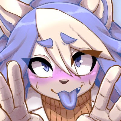 anthro blue_eyes blue_hair blue_tongue blush clothing female gesture hair hand_gesture looking_at_viewer solo tongue tongue_out v_sign white_hair komenuka_inaho kiguna_(komenuka_inaho) mammal 1:1 low_res