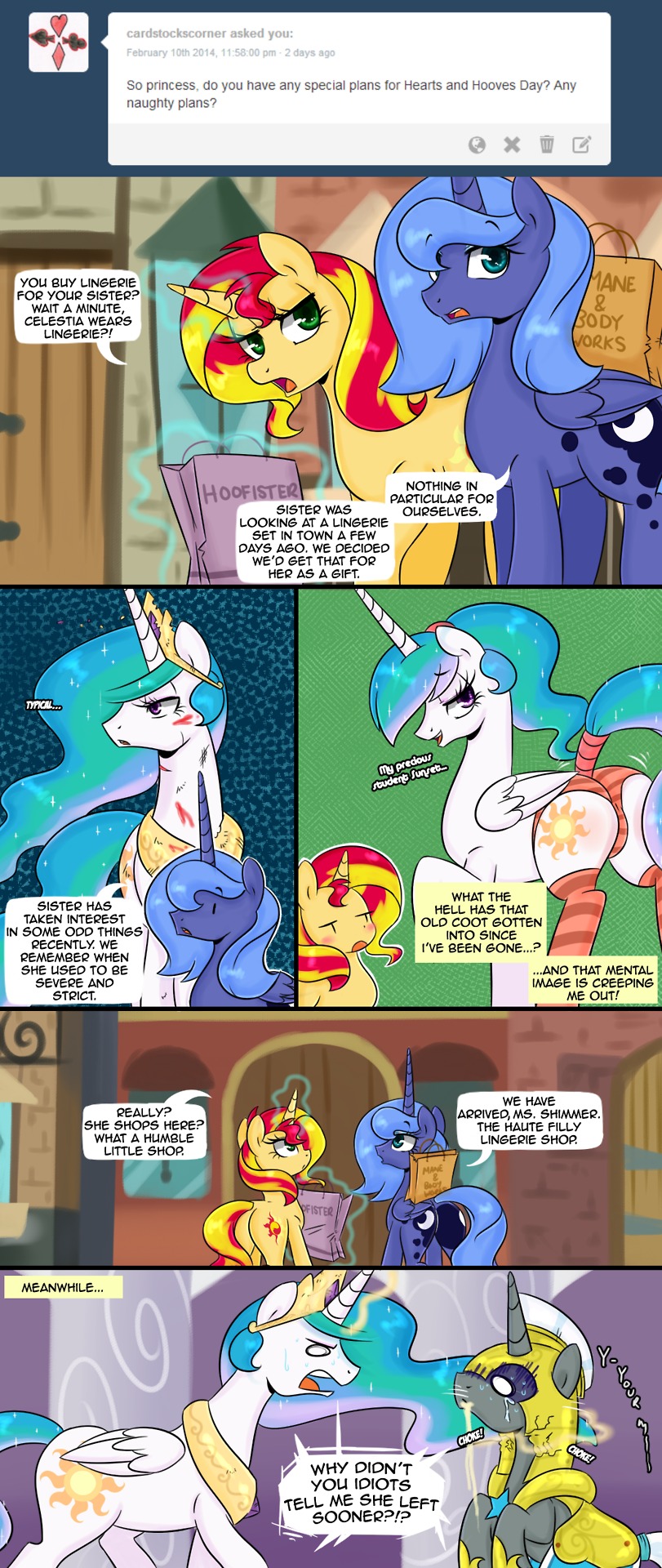 dialogue feathered_wings feathers female feral horn male text wings loopend equestria_girls friendship_is_magic hasbro my_little_pony mythology princess_celestia_(mlp) princess_luna_(mlp) royal_guard_(mlp) sunset_shimmer_(eg) equid equine mammal mythological_creature mythological_equine unicorn winged_unicorn 2014 comic english_text hi_res