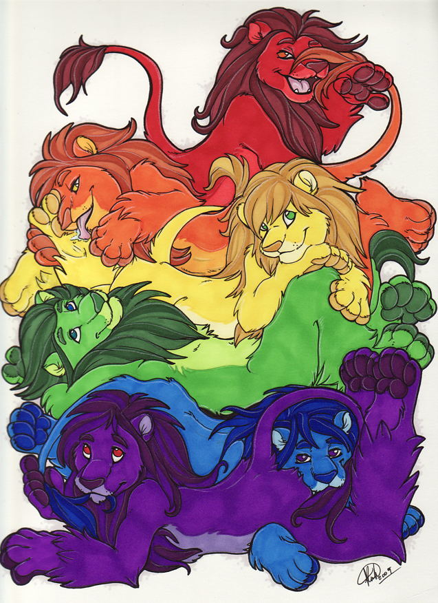 anthro blue_body blue_eyes blue_fur fur green_body green_eyes green_fur group hair lgbt_pride male orange_body orange_eyes orange_fur pride_color_lineup pride_colors purple_body purple_eyes purple_fur purple_hair rainbow rainbow_flag rainbow_lineup rainbow_pride_colors rainbow_pride_flag rainbow_symbol red_body red_eyes red_fur six-stripe_rainbow_pride_colors super_gay tail taste_the_rainbow yellow_body yellow_eyes yellow_fur kwik_(artist) felid lion mammal pantherine 2009 colorful_theme