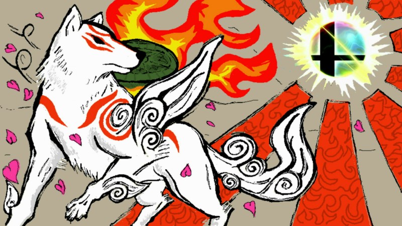 ambiguous_gender feral fire fur heart_symbol low-angle_view smash_ball solo white_body white_fur ace_arcana capcom clover_studio nintendo okami_(capcom) super_smash_bros. amaterasu_(okami) canid canine canis deity mammal wolf 16:9 widescreen