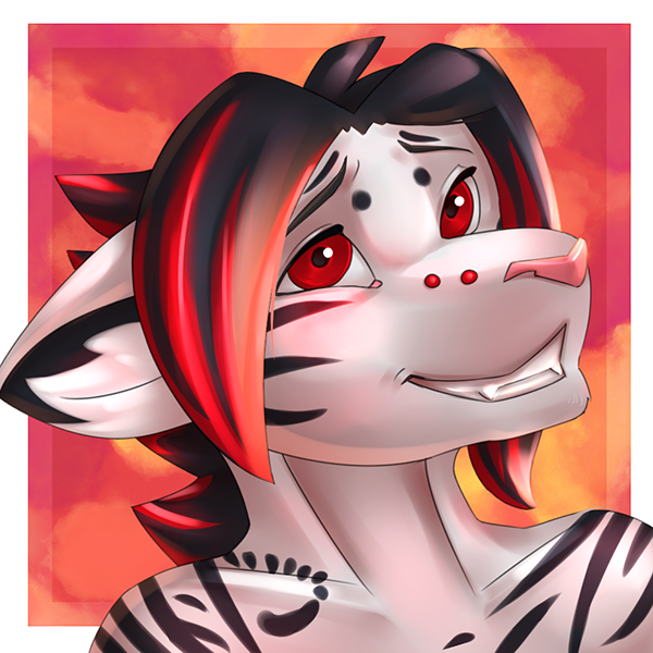 anthro hair piercing red_eyes simple_background solo stripes diaminerre marvain canid canine canis mammal wolf 1:1