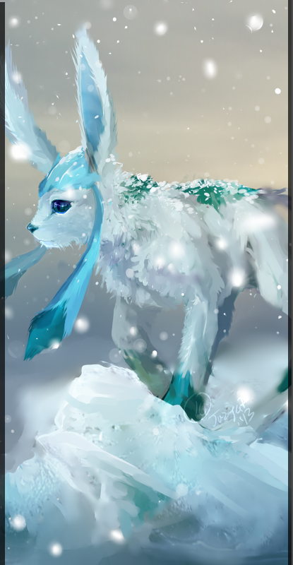 ambiguous_gender blue_body blue_eyes blue_fur detailed_background feral fur ice realistic snow solo jazzycat nintendo pokemon canid canine eeveelution generation_4_pokemon glaceon mammal pokemon_(species) 2013 watermark