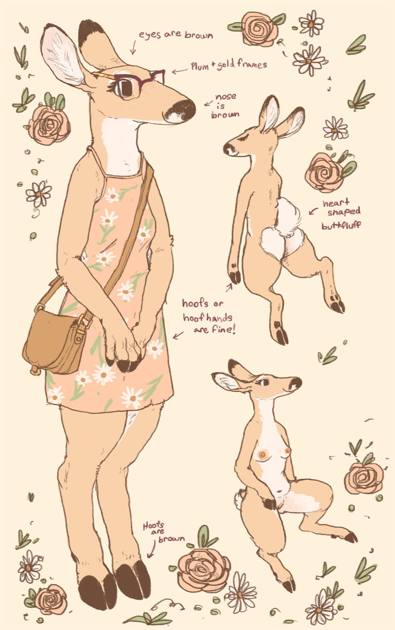 anthro breasts butt clothed clothing female genitals hooves navel nipples nude pussy small_breasts solo text goat-soap deer mammal english_text hi_res