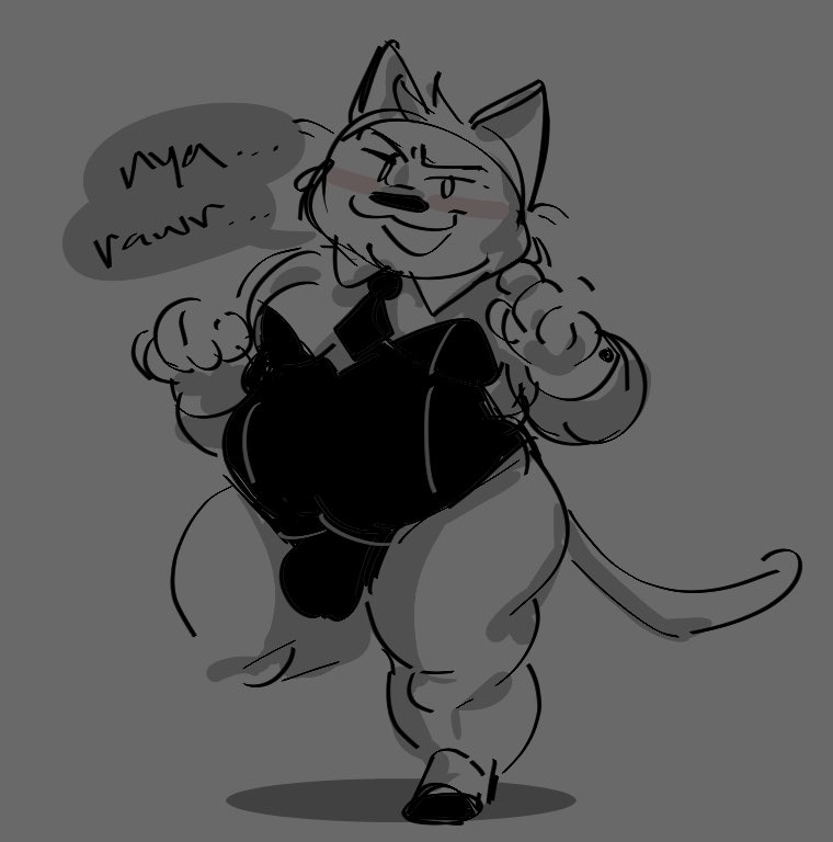 anthro belly blush bulge clothed clothing male necktie overweight overweight_male simple_background solo text weebdrawsnasty mappy goro_(mappy) domestic_cat felid feline felis mammal 2022