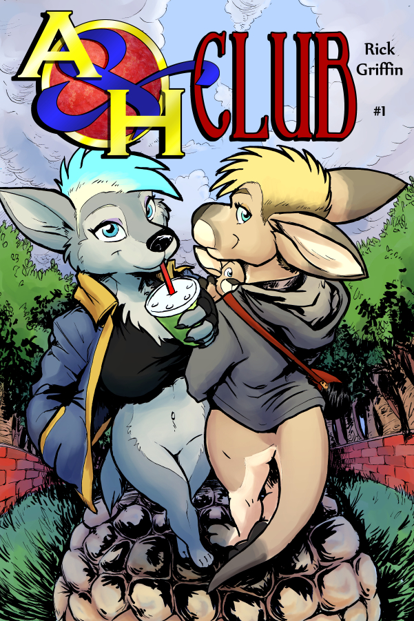 anthro blue_eyes bottomless casual_exposure clothed clothing container cup drinking_straw female hair short_hair rick_griffin ah_club adrian_gray ali_gray hildegard_rothschild canid canine canis kangaroo macropod mammal marsupial wolf 2014 comic cover cover_art cover_page digital_media_(artwork)