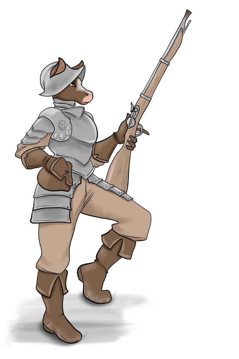 anthro armor boots clothed clothing female footwear gun headgear helmet musket ranged_weapon shoes solo weapon blackbetty equid equine horse mammal 2:3 hi_res