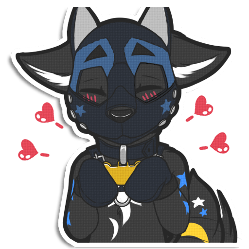 ambiguous_gender animal_mask anthro bdsm blush collar collar_tag mask mitts petplay pup_mask puppyplay roleplay solo tail tail_motion tailwag telegram_sticker yuniwolfsky vingant canid canine canis mammal wolf 1:1 alpha_channel