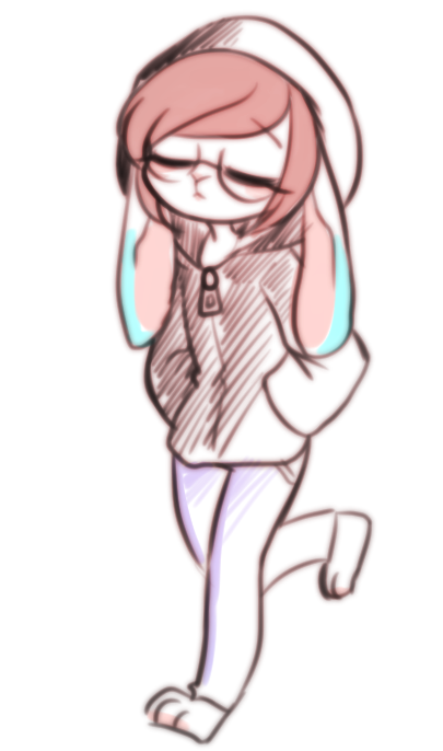 anthro blush clothed clothing cold comfy content eyewear female glasses hair hoodie solo sweater topwear walking zipper coffeelsb disney zootopia fan_character lagomorph leporid mammal rabbit shaded shaded_line_art