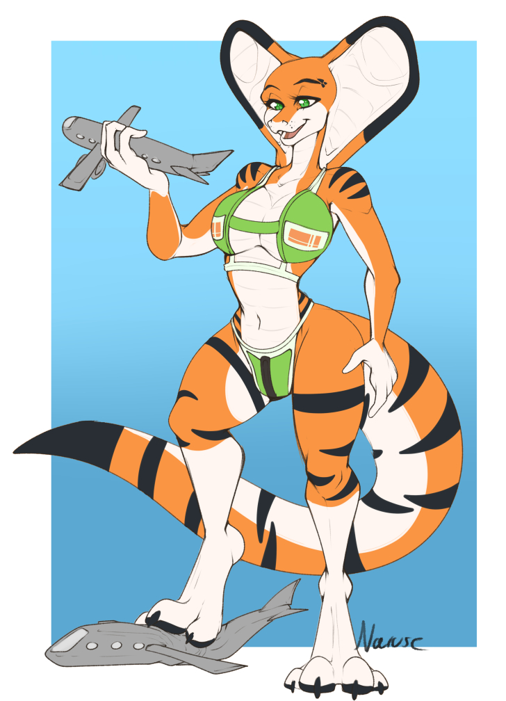 aircraft airplane anthro armor big_breasts bikini bikini_armor bikini_bottom bikini_top bra breasts clothing crush crushed_vehicle digitigrade feet female foot_grab macro markings on_vehicle panties pawpads paws snake_hood solo standing stepped_on stepping straps striped_markings stripes swimwear two-piece_swimsuit unconvincing_armor under_foot underwear vehicle vehicle_destruction vehicles narusewolf ida hybrid reptile scalie snake digital_drawing_(artwork) digital_media_(artwork) sketch