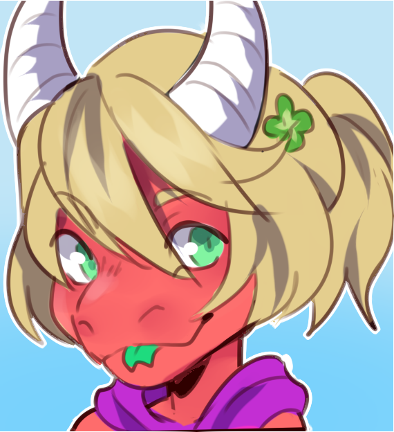 blep clover_(plant) green_eyes hair long_hair looking_at_viewer outline plant ponytail simple_background solo tongue tongue_out re11 mythology clove_vaughn dragon mythological_creature mythological_scalie scalie bust_portrait digital_media_(artwork) portrait